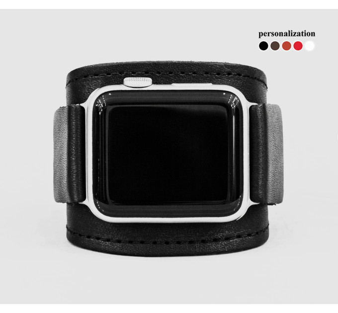 Leather cuff band compatible with Apple watch 38mm 40mm 41mm 42mm 44mm 45mm 49mm, Handmade UA code 1530st