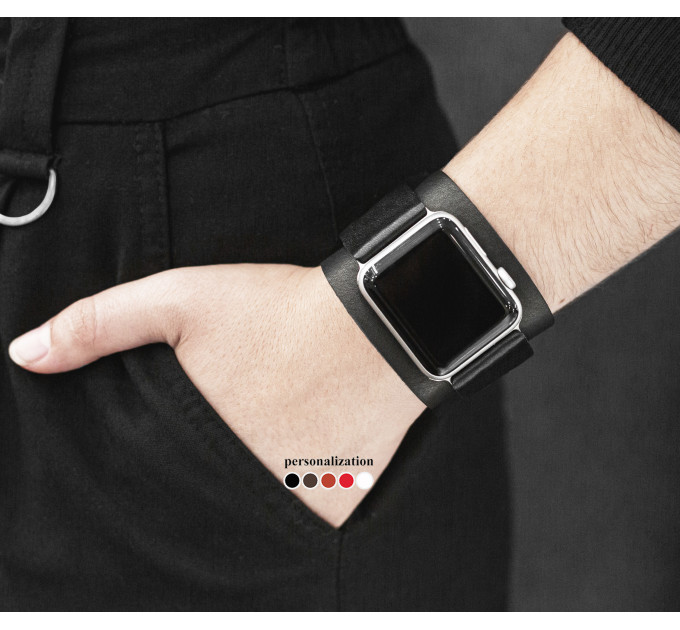 Leather cuff band compatible with Apple watch 38mm 40mm 41mm 42mm 44mm 45mm 49mm, Handmade UA code 1540