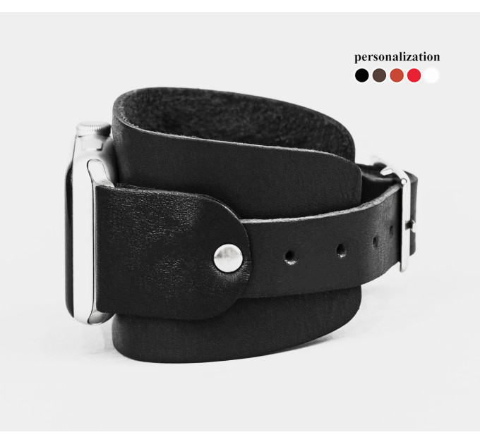 Leather cuff band compatible with Apple watch 38mm 40mm 41mm 42mm 44mm 45mm 49mm, Handmade UA code 1540