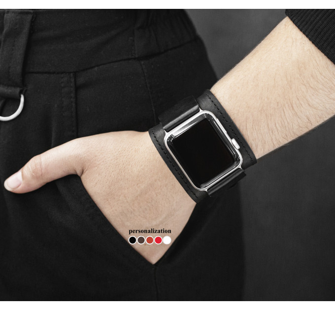 Leather cuff band compatible with Apple watch 38mm 40mm 41mm 42mm 44mm 45mm 49mm, Handmade UA code 1540st