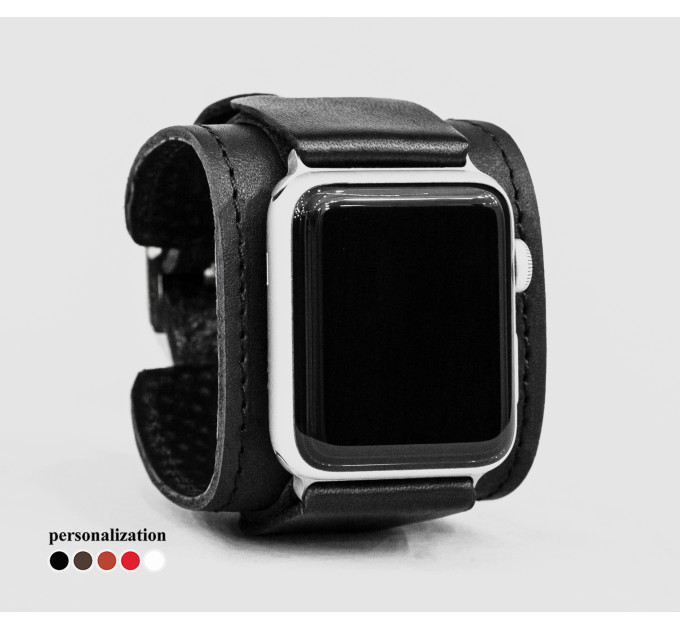 Leather cuff band compatible with Apple watch 38mm 40mm 41mm 42mm 44mm 45mm 49mm, Handmade UA code 1540st