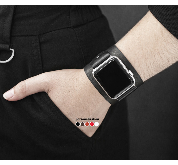 Leather cuff band compatible with Apple watch 38mm 40mm 41mm 42mm 44mm 45mm 49mm, Handmade UA code 1550