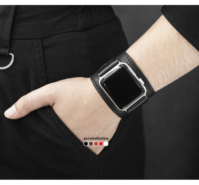 Leather cuff band compatible with Apple watch 38mm 40mm 41mm 42mm 44mm 45mm 49mm, Handmade UA code 1550st