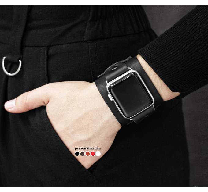 Leather cuff band compatible with Apple watch 38mm 40mm 41mm 42mm 44mm 45mm 49mm, Handmade UA code 1552