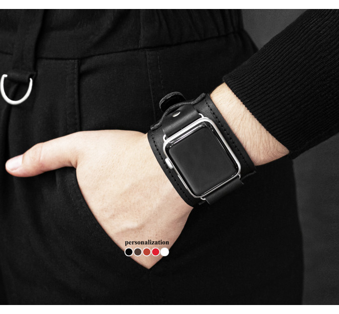 Leather cuff band compatible with Apple watch 38mm 40mm 41mm 42mm 44mm 45mm 49mm, Handmade UA code 1552st