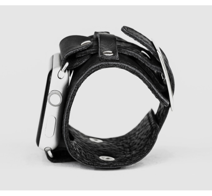 Leather cuff band compatible with Apple watch 38mm 40mm 41mm 42mm 44mm 45mm 49mm, Handmade UA code 1552st
