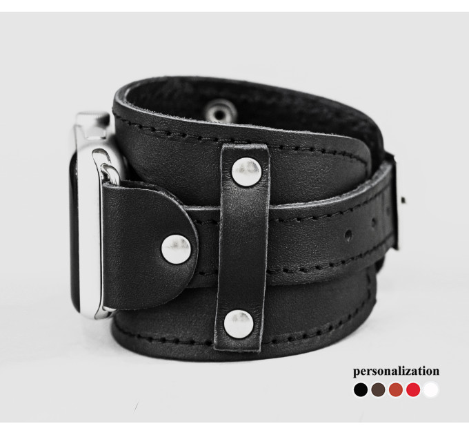Leather cuff band compatible with Apple watch 38mm 40mm 41mm 42mm 44mm 45mm 49mm, Handmade UA code 1552st