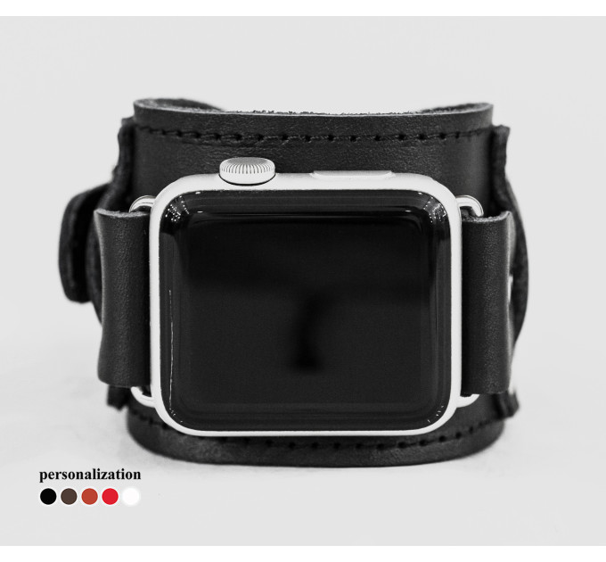 Leather cuff band compatible with Apple watch 38mm 40mm 41mm 42mm 44mm 45mm 49mm, Handmade UA code 1552st