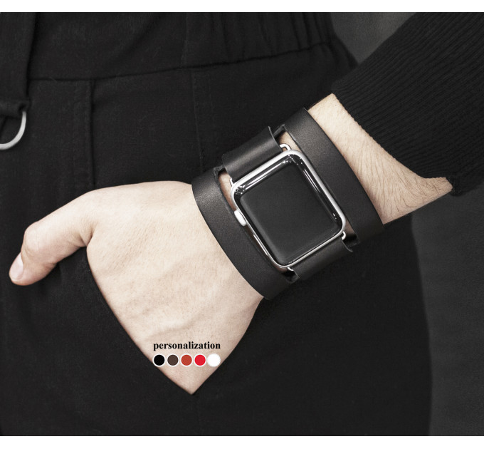 wide Leather cuff band compatible with Apple watch 38mm 40mm 41mm 42mm 44mm 45mm 49mm, Handmade UA code 1620