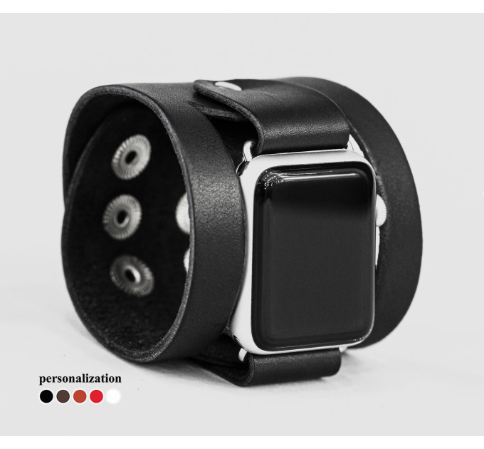 wide Leather cuff band compatible with Apple watch 38mm 40mm 41mm 42mm 44mm 45mm 49mm, Handmade UA code 1620