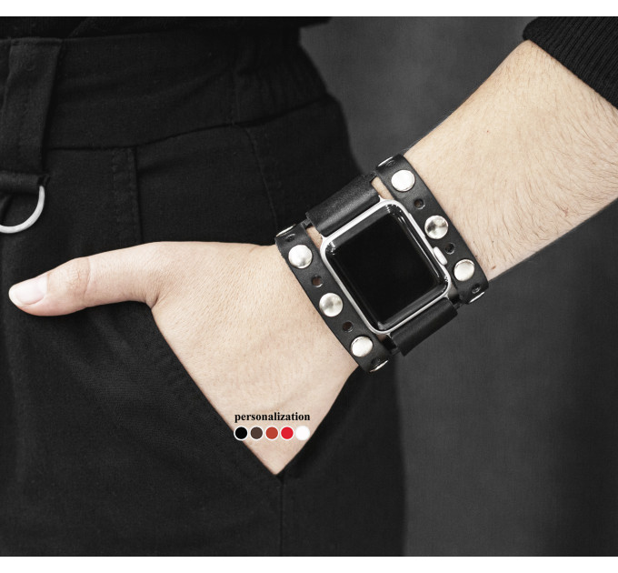 wide Leather cuff band compatible with Apple watch 38mm 40mm 41mm 42mm 44mm 45mm 49mm, Handmade UA code 1625