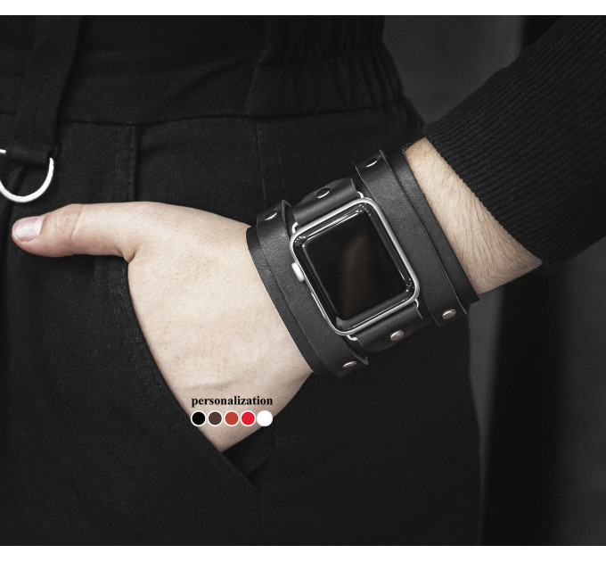 wide Leather cuff band compatible with Apple watch 38mm 40mm 41mm 42mm 44mm 45mm 49mm, Handmade UA code 1715