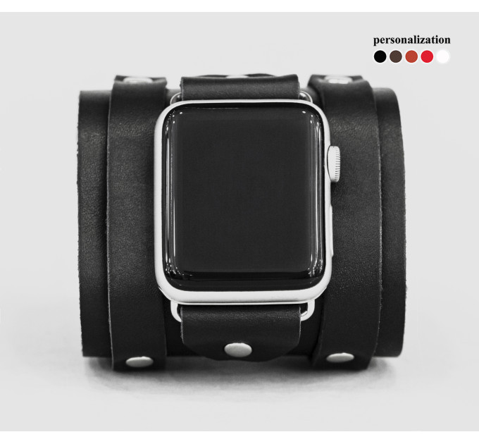 wide Leather cuff band compatible with Apple watch 38mm 40mm 41mm 42mm 44mm 45mm 49mm, Handmade UA code 1715