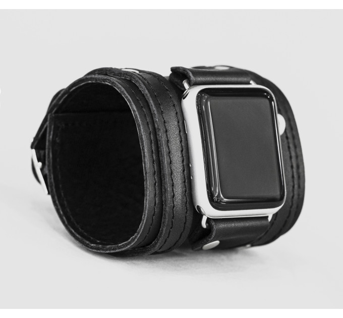 wide Leather cuff band compatible with Apple watch 38mm 40mm 41mm 42mm 44mm 45mm 49mm, Handmade UA code 1715st