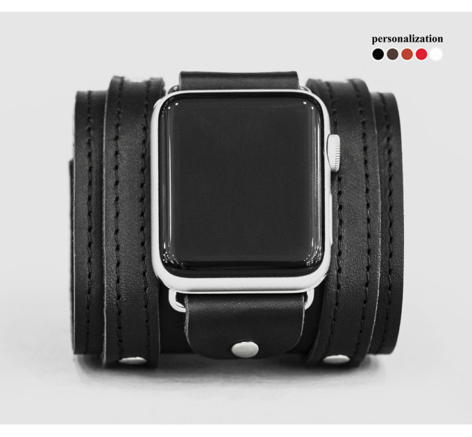 wide Leather cuff band compatible with Apple watch 38mm 40mm 41mm 42mm 44mm 45mm 49mm, Handmade UA code 1715st