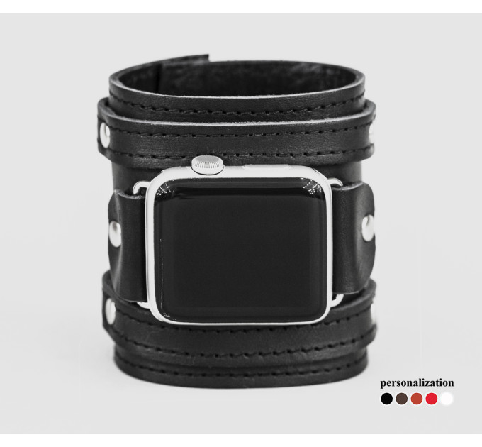 wide Leather cuff band compatible with Apple watch 38mm 40mm 41mm 42mm 44mm 45mm 49mm, Handmade UA code 1715st
