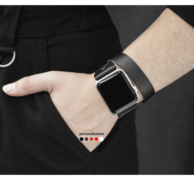 Leather double wrap band strap compatible with Apple watch 38mm 40mm 41mm 42mm 44mm 45mm 49mm, Handmade UA code 1810