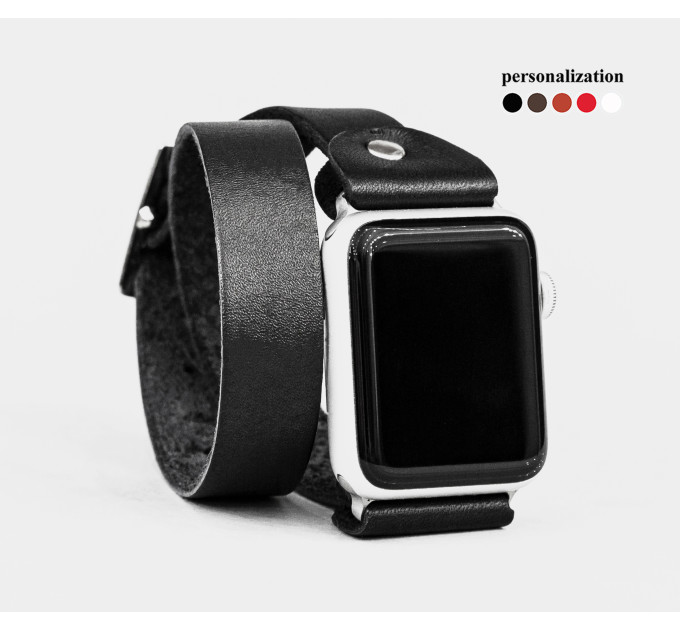 Leather double wrap band strap compatible with Apple watch 38mm 40mm 41mm 42mm 44mm 45mm 49mm, Handmade UA code 1810