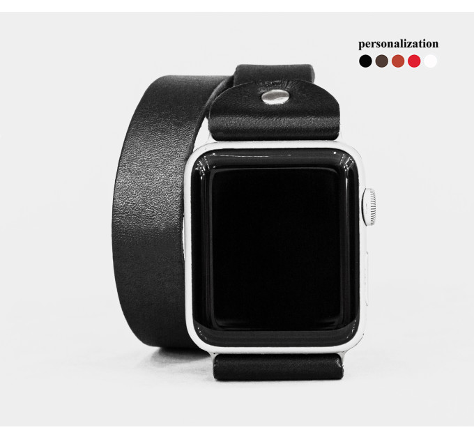 Leather double wrap band strap compatible with Apple watch 38mm 40mm 41mm 42mm 44mm 45mm 49mm, Handmade UA code 1810