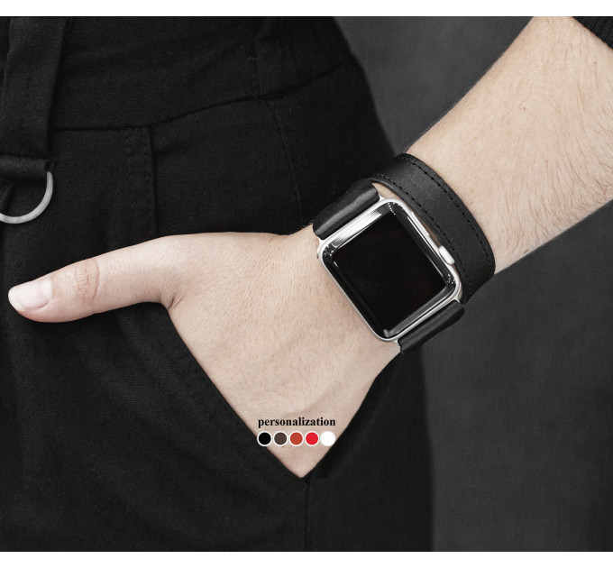 Leather double wrap band strap compatible with Apple watch 38mm 40mm 41mm 42mm 44mm 45mm 49mm, Handmade UA code 1810st