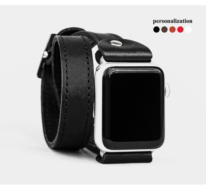 Leather double wrap band strap compatible with Apple watch 38mm 40mm 41mm 42mm 44mm 45mm 49mm, Handmade UA code 1810st