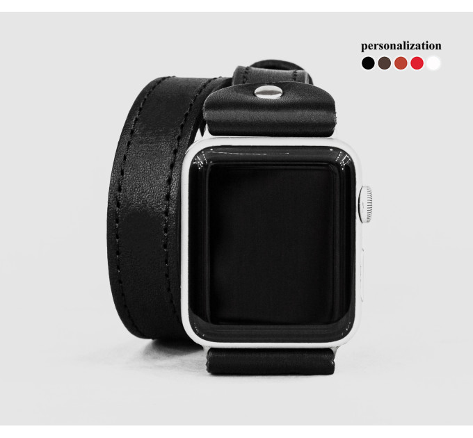 Leather double wrap band strap compatible with Apple watch 38mm 40mm 41mm 42mm 44mm 45mm 49mm, Handmade UA code 1810st
