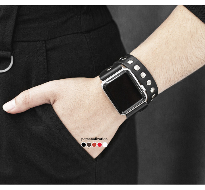 Leather double wrap band strap compatible with Apple watch 38mm 40mm 41mm 42mm 44mm 45mm 49mm, Handmade UA code 1820