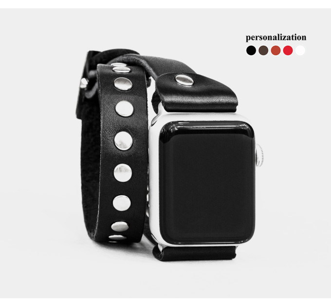Leather double wrap band strap compatible with Apple watch 38mm 40mm 41mm 42mm 44mm 45mm 49mm, Handmade UA code 1820
