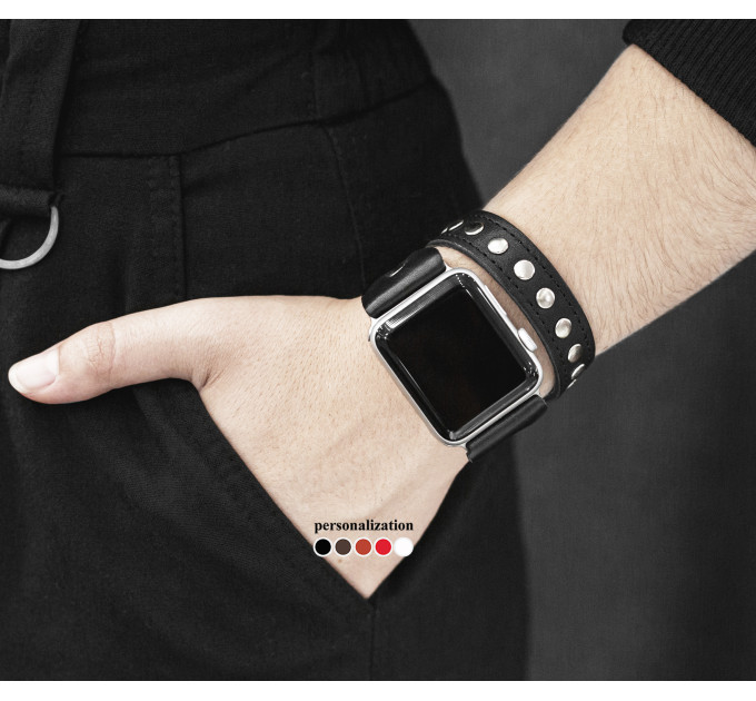 Leather double wrap band strap compatible with Apple watch 38mm 40mm 41mm 42mm 44mm 45mm 49mm, Handmade UA code 1820st