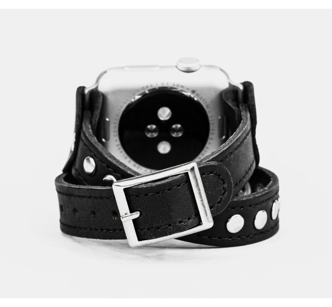 Leather double wrap band strap compatible with Apple watch 38mm 40mm 41mm 42mm 44mm 45mm 49mm, Handmade UA code 1820st