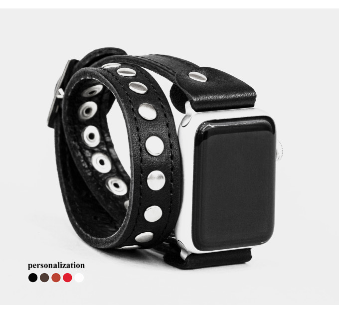 Leather double wrap band strap compatible with Apple watch 38mm 40mm 41mm 42mm 44mm 45mm 49mm, Handmade UA code 1820st
