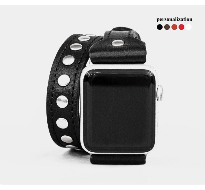 Leather double wrap band strap compatible with Apple watch 38mm 40mm 41mm 42mm 44mm 45mm 49mm, Handmade UA code 1820st