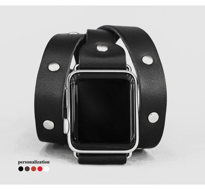 Leather double wrap band strap compatible with Apple watch 38mm 40mm 41mm 42mm 44mm 45mm 49mm, Handmade UA code 1870