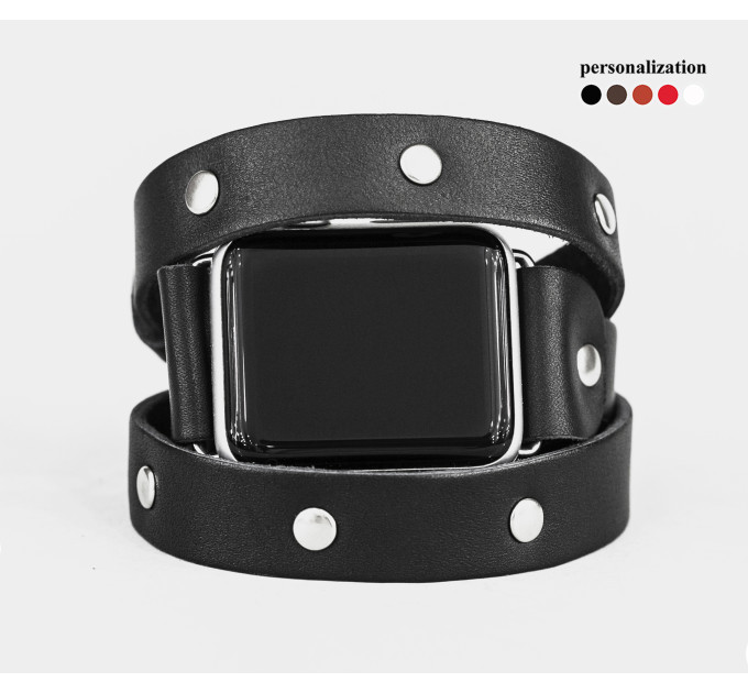 Leather double wrap band strap compatible with Apple watch 38mm 40mm 41mm 42mm 44mm 45mm 49mm, Handmade UA code 1870