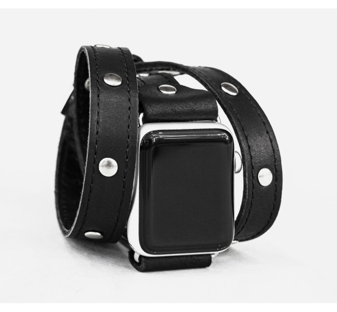 Leather double wrap band strap compatible with Apple watch 38mm 40mm 41mm 42mm 44mm 45mm 49mm, Handmade UA code 1870st