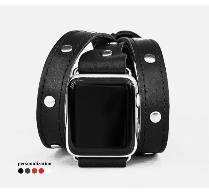 Leather double wrap band strap compatible with Apple watch 38mm 40mm 41mm 42mm 44mm 45mm 49mm, Handmade UA code 1870st