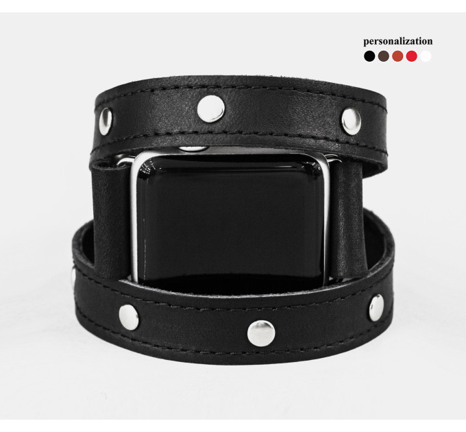 Leather double wrap band strap compatible with Apple watch 38mm 40mm 41mm 42mm 44mm 45mm 49mm, Handmade UA code 1870st