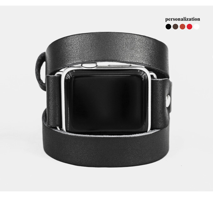 Leather double wrap band strap compatible with Apple watch 38mm 40mm 41mm 42mm 44mm 45mm 49mm, Handmade UA code 1875