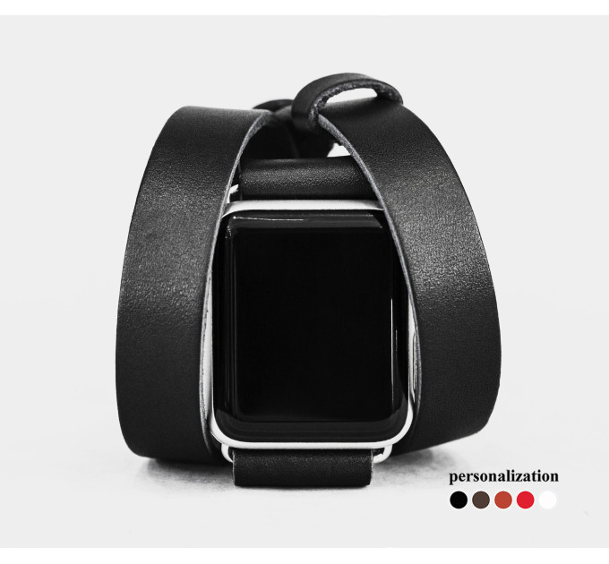 Leather double wrap band strap compatible with Apple watch 38mm 40mm 41mm 42mm 44mm 45mm 49mm, Handmade UA code 1875