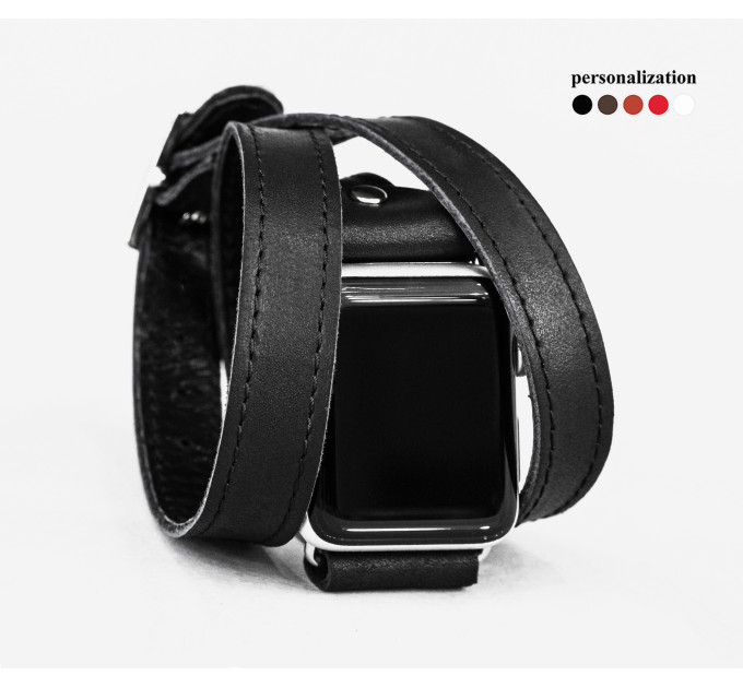 Leather double wrap band strap compatible with Apple watch 38mm 40mm 41mm 42mm 44mm 45mm 49mm, Handmade UA code 1875st