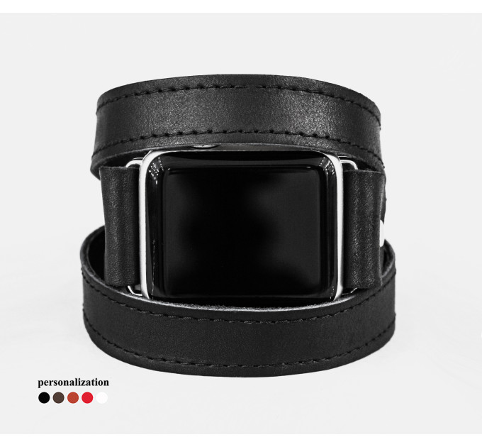 Leather double wrap band strap compatible with Apple watch 38mm 40mm 41mm 42mm 44mm 45mm 49mm, Handmade UA code 1875st