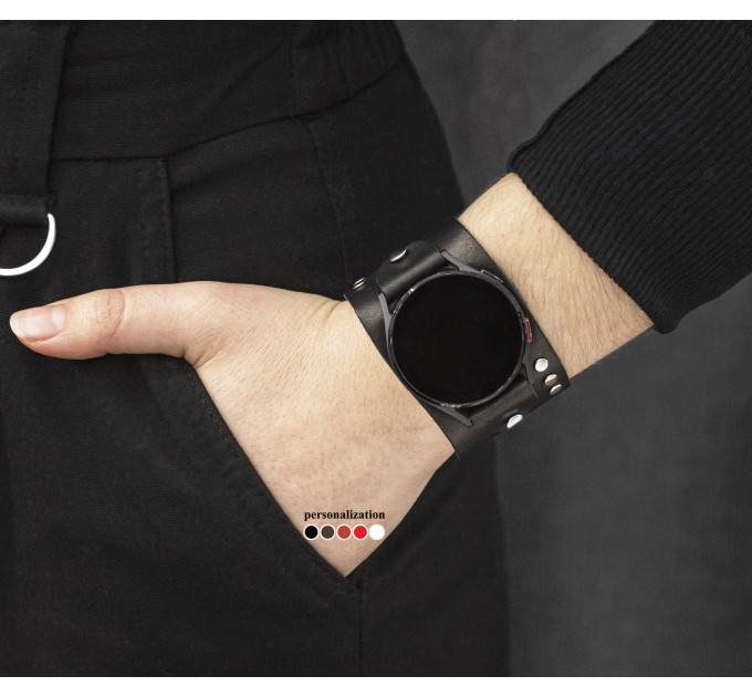 Leather cuff band compatible with Samsung and other Smart watches strap, Handmade UA code 2071