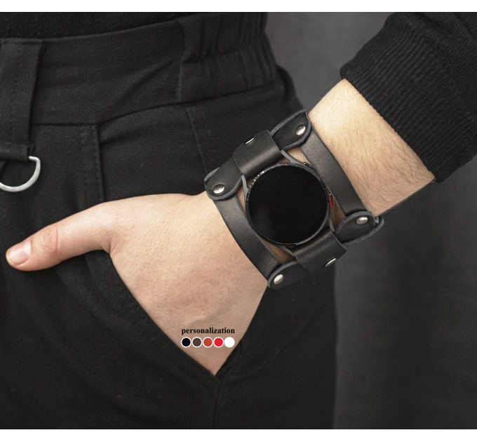 Leather cuff band compatible with Samsung and other Smart watches strap, Handmade UA code 2085