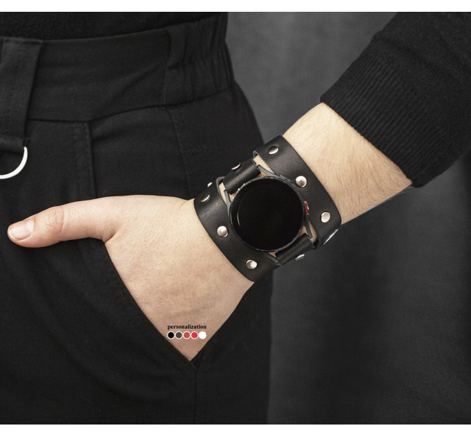 Leather cuff band compatible with Samsung and other Smart watches strap, Handmade UA code 2090