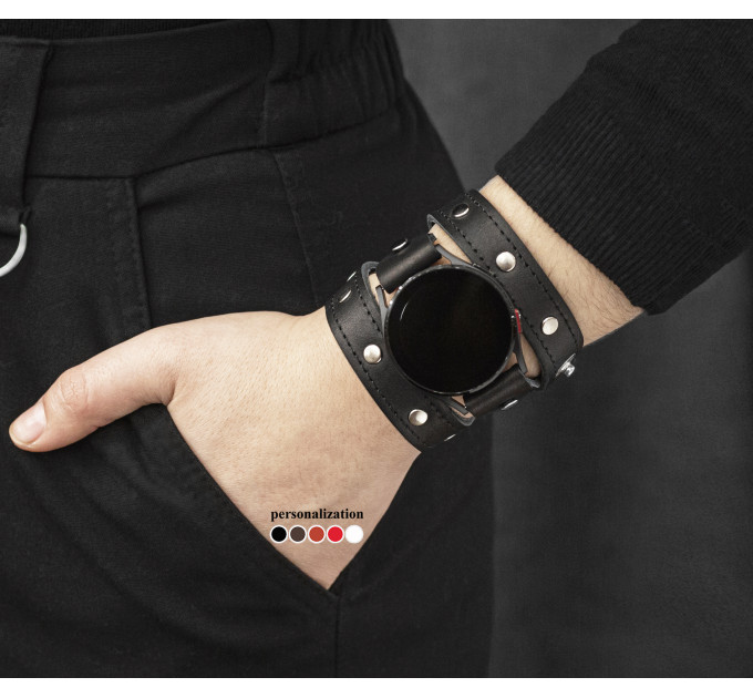 Leather cuff band compatible with Samsung and other Smart watches strap, Handmade UA code 2090st