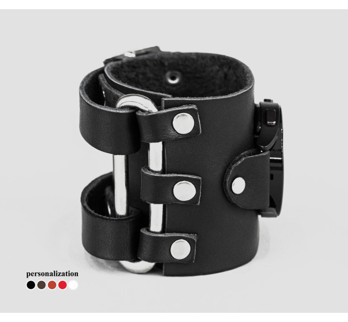 Leather cuff band compatible with Samsung and other Smart watches strap, Handmade UA code 2107