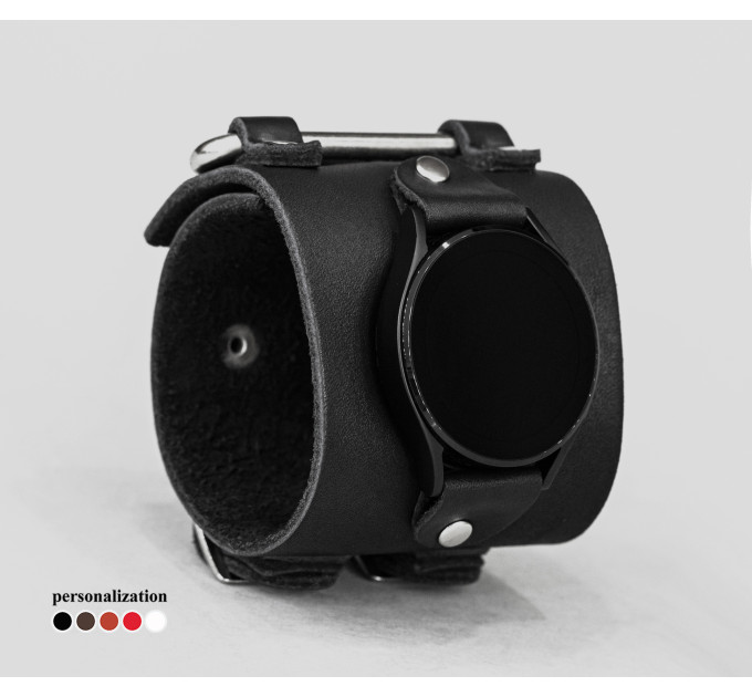 Leather cuff band compatible with Samsung and other Smart watches strap, Handmade UA code 2108