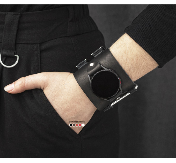 Leather cuff band compatible with Samsung and other Smart watches strap, Handmade UA code 2108