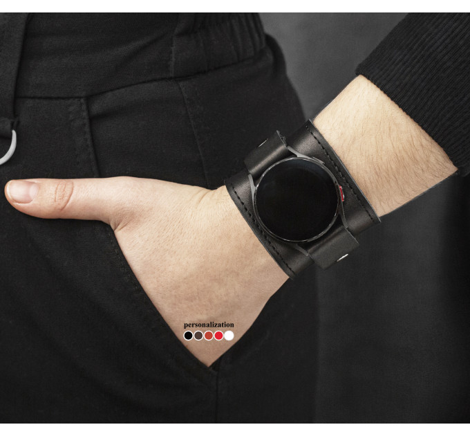 Leather cuff band compatible with Samsung and other Smart watches strap, Handmade UA code 2235st