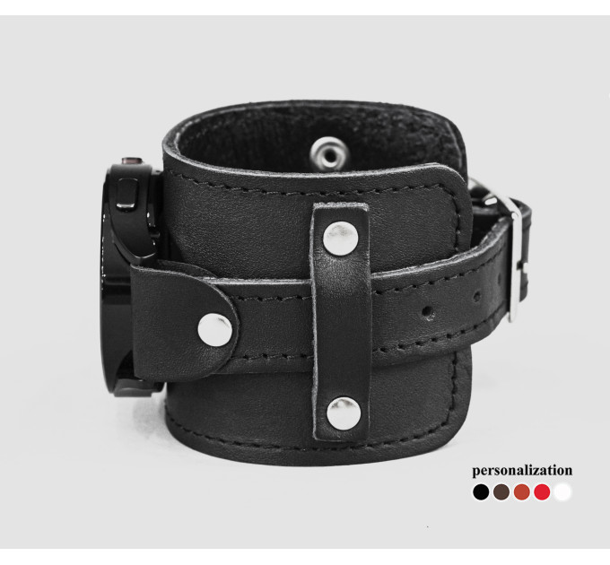 Leather cuff band compatible with Samsung and other Smart watches strap, Handmade UA code 2330st